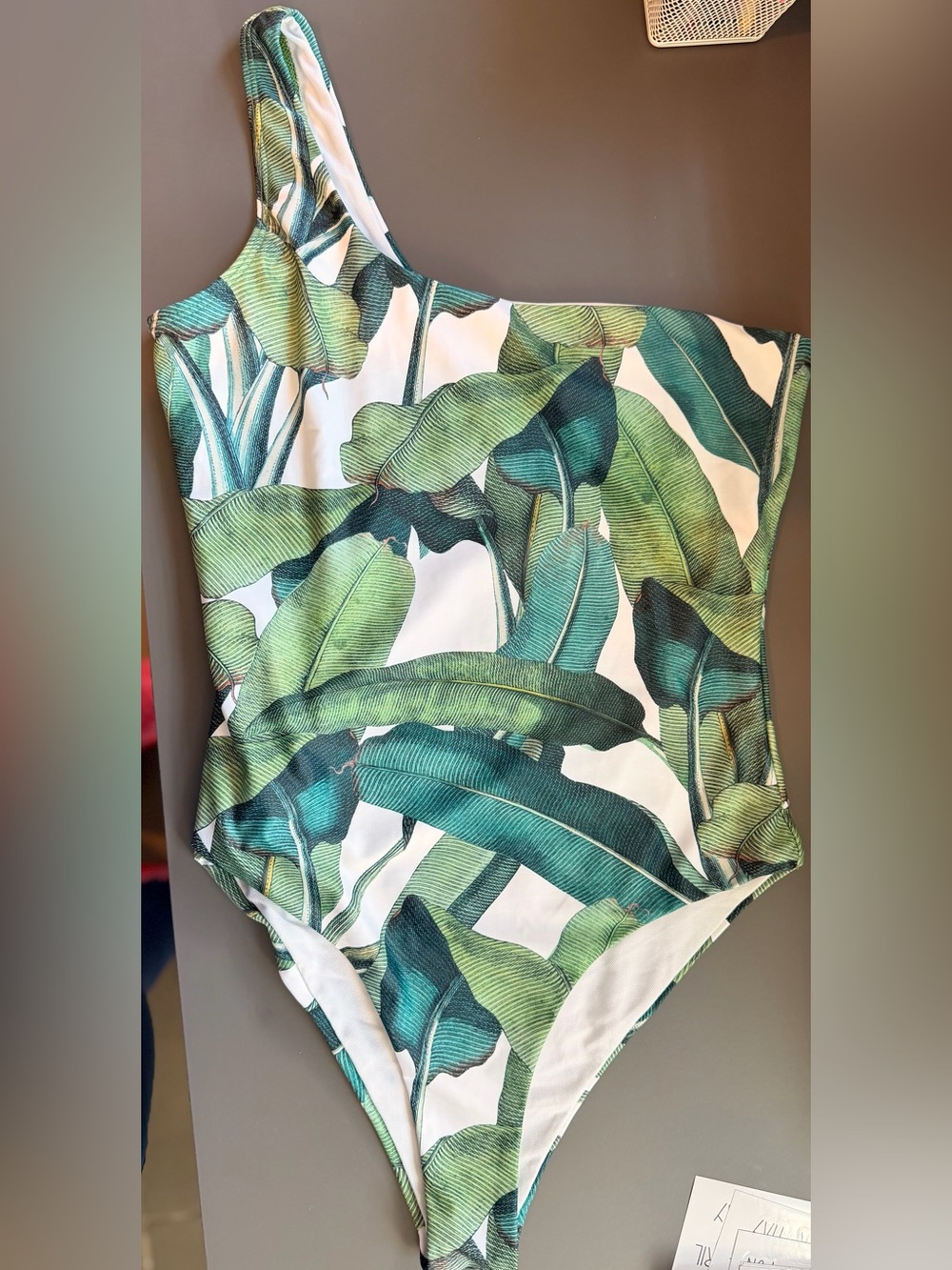 One-Shoulder Green Tropical Leaf One-Piece Swimsuit
